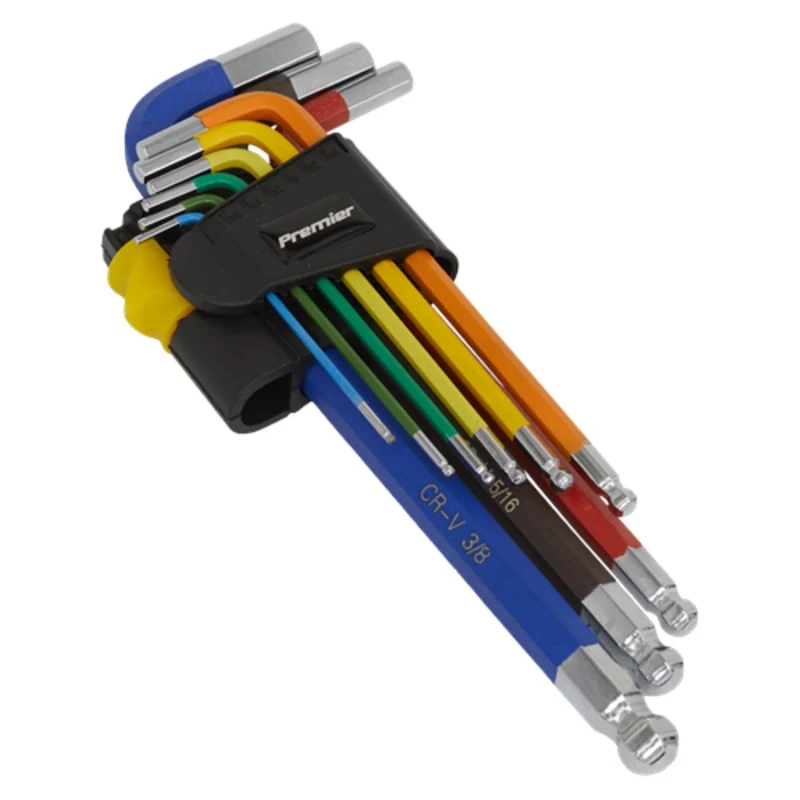 Sealey Premier Ball-End Hex Key Set 9pc Long Colour-Coded Imperial